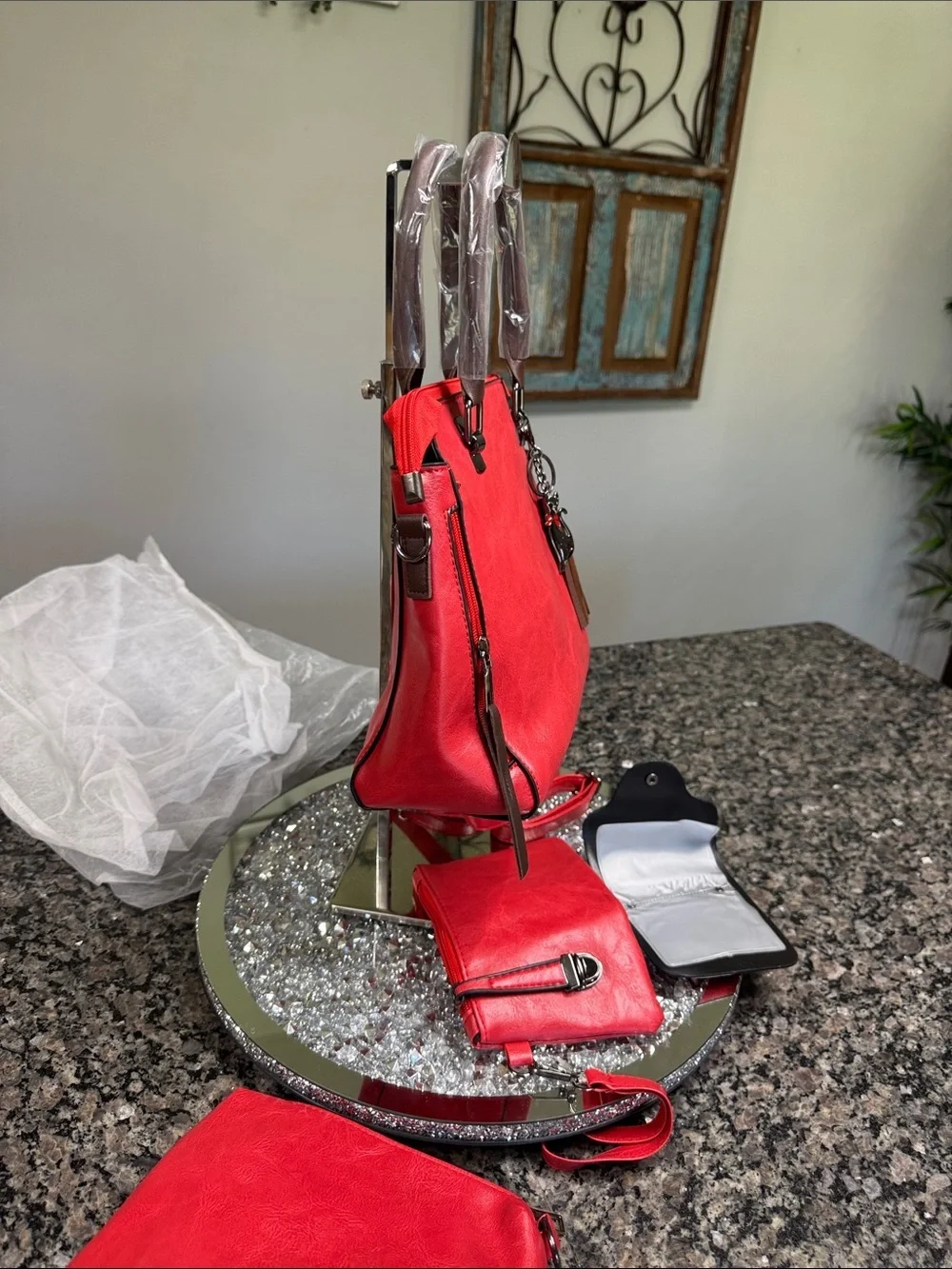 Classic Red Women’s fashion satchel Tote Bag with Tassel Charm NEW